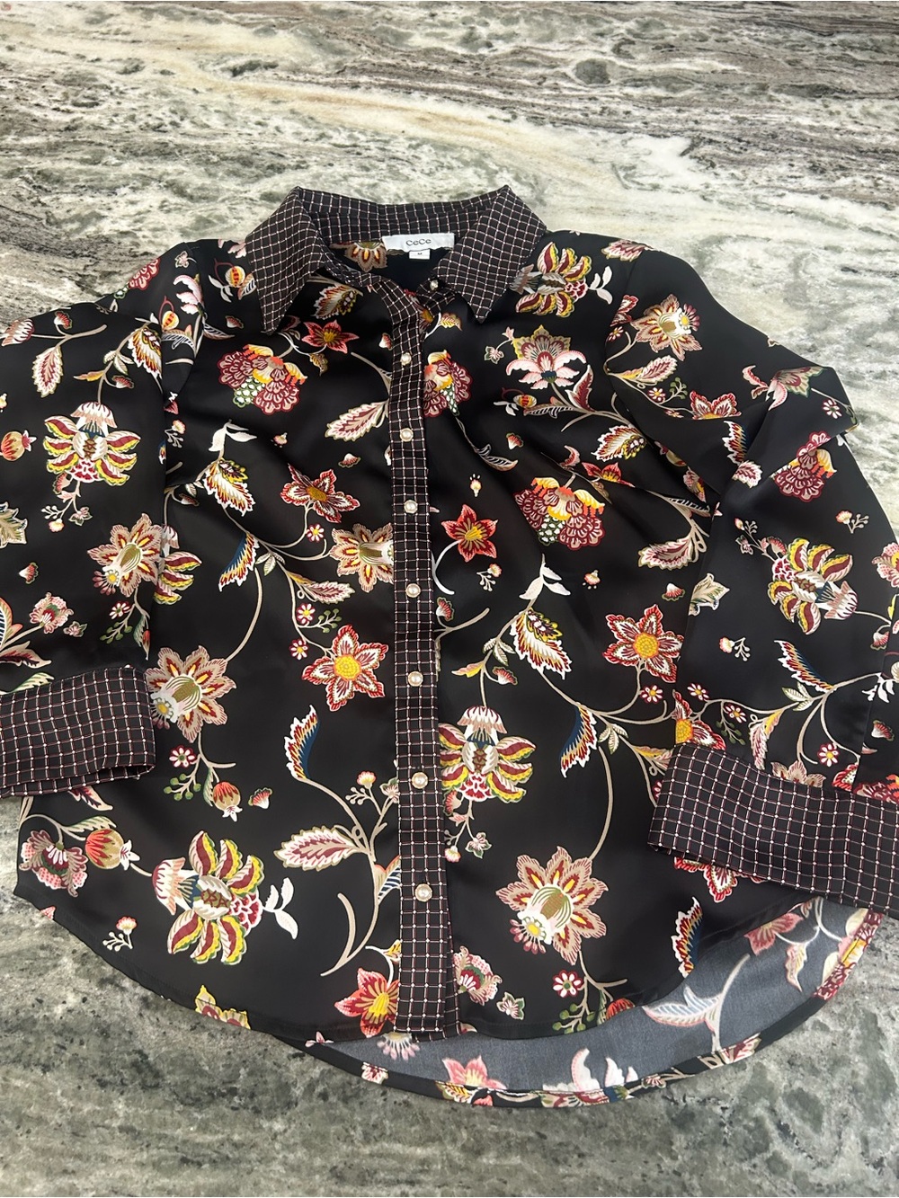Floral Print Button-Down Shirt - Black